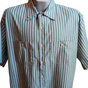 2XL Vintage Men's Work Shirt Red Kap Green Stripes Mechanic 1990's Honduras